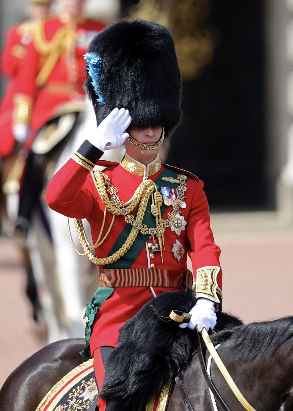 Prince William in full dress uniform as colonel of the Irish Guards