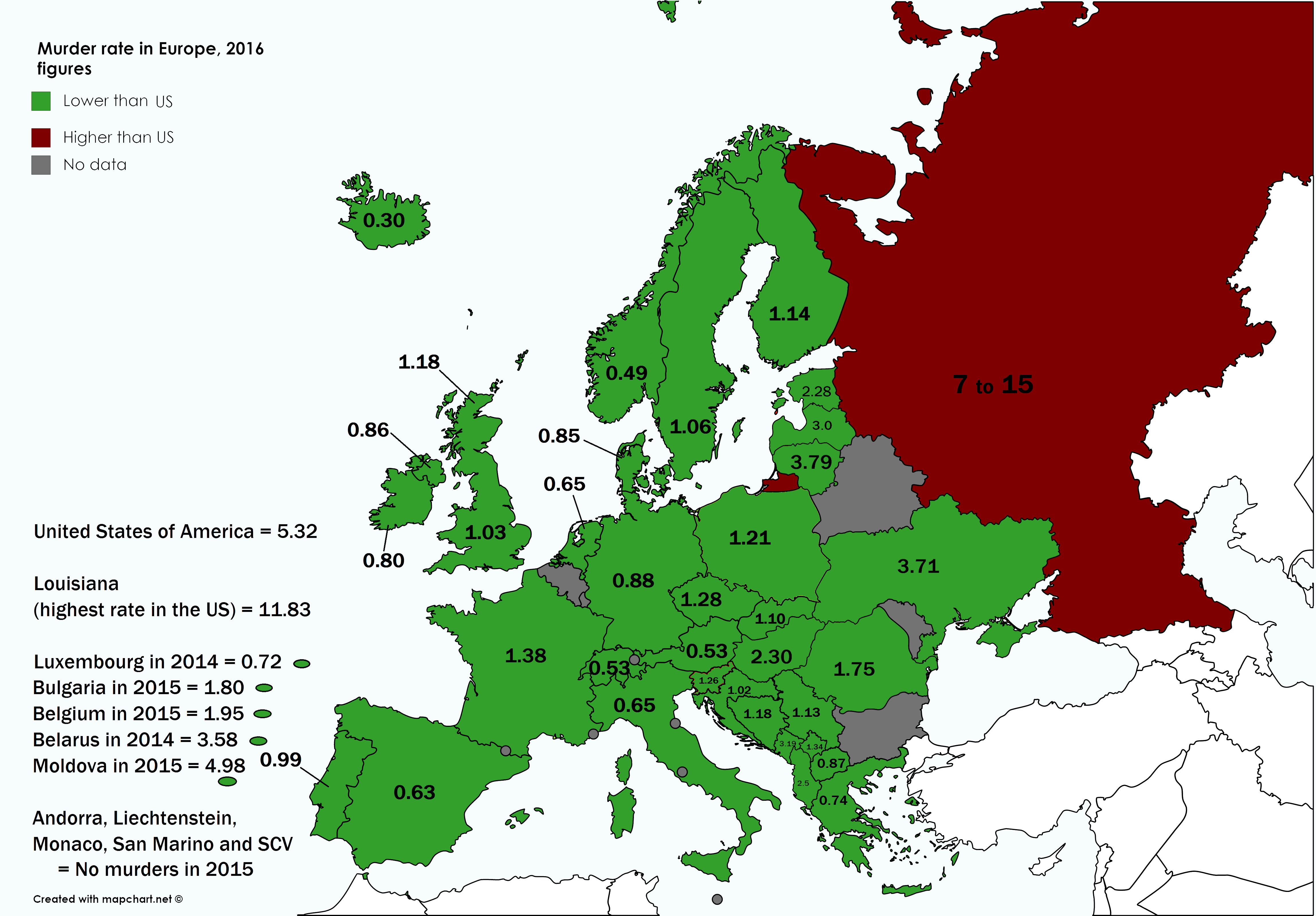 Homicide rates in Europe r/MapPorn