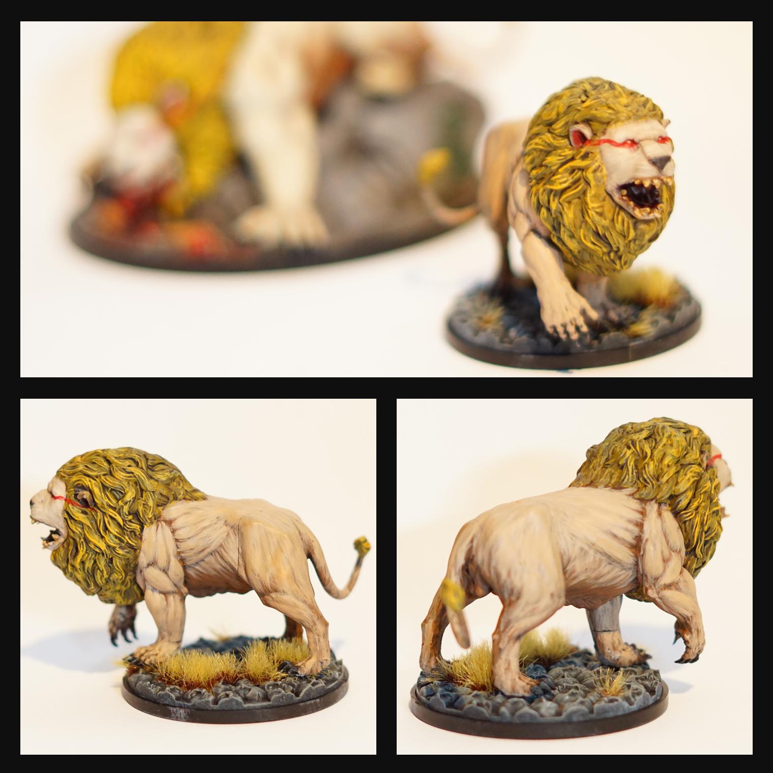 White Lion from KDM (with the Gigalion in the background) r/minipainting