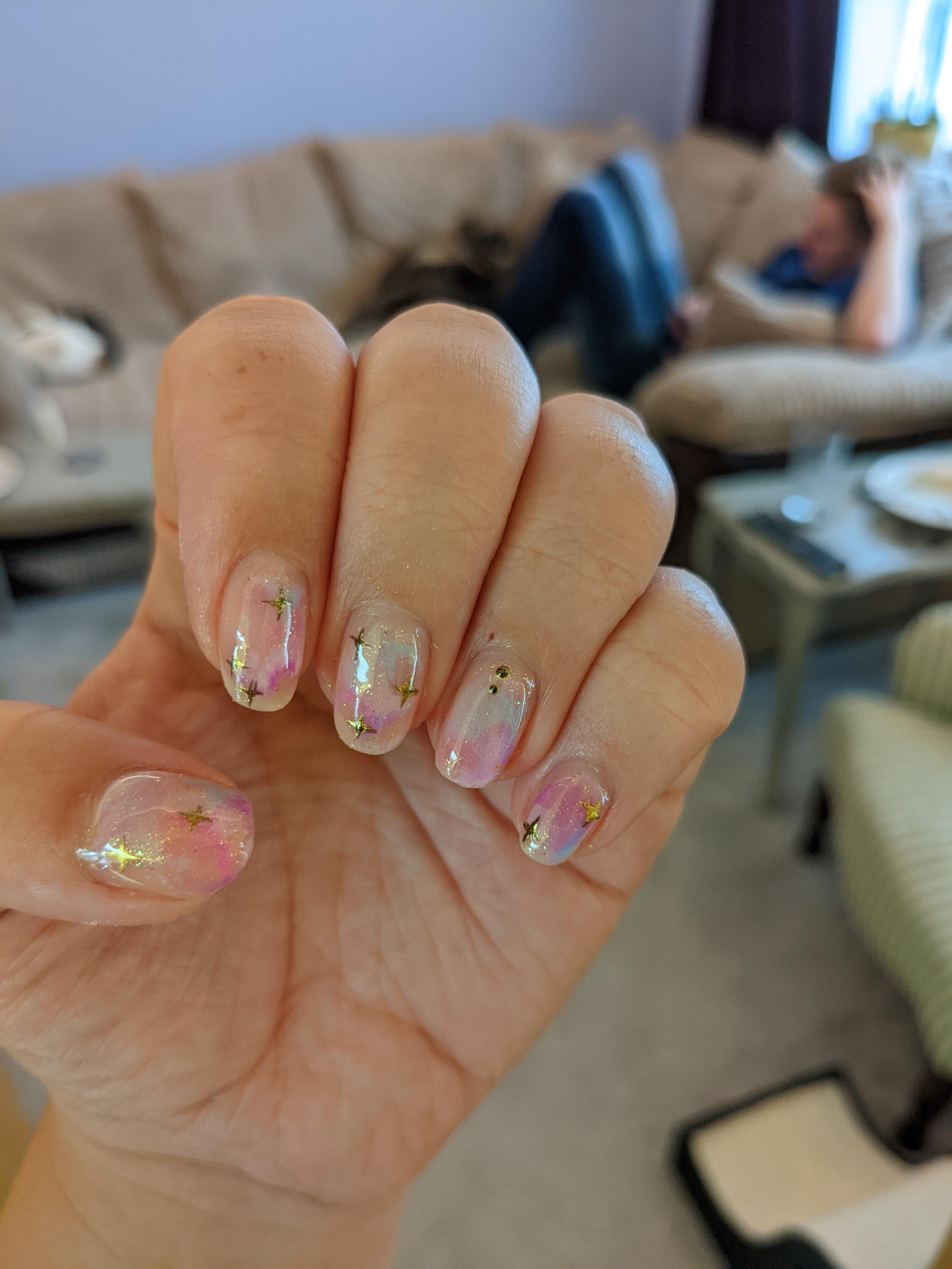 Had to cut my nails right down! but I'm pleased with the design. pink