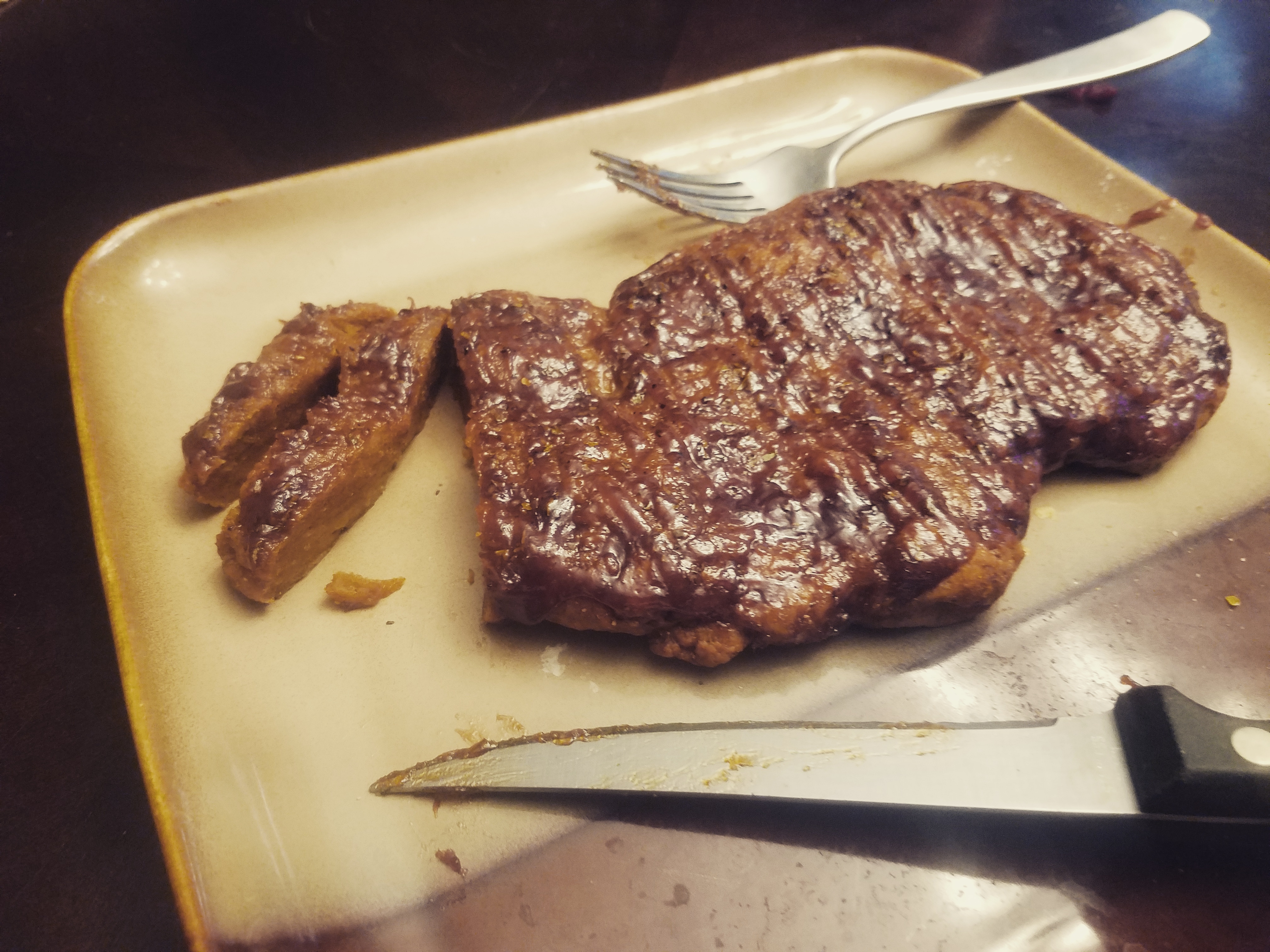 Homemade seitan "steak". Will definitely be making this again 😊. r/vegan