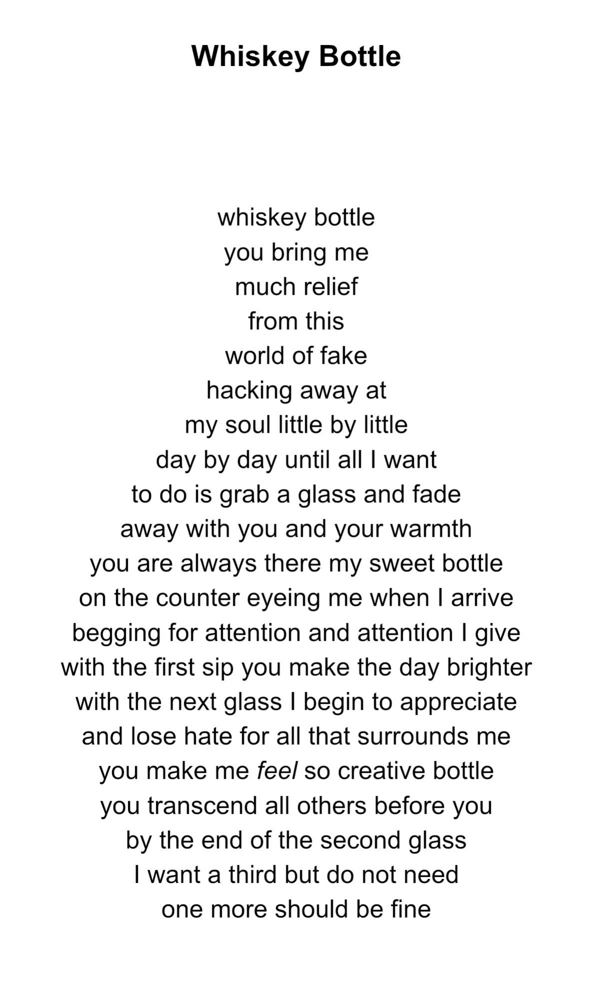 A quick concrete poem done at work about my bottle r/poetry_critics