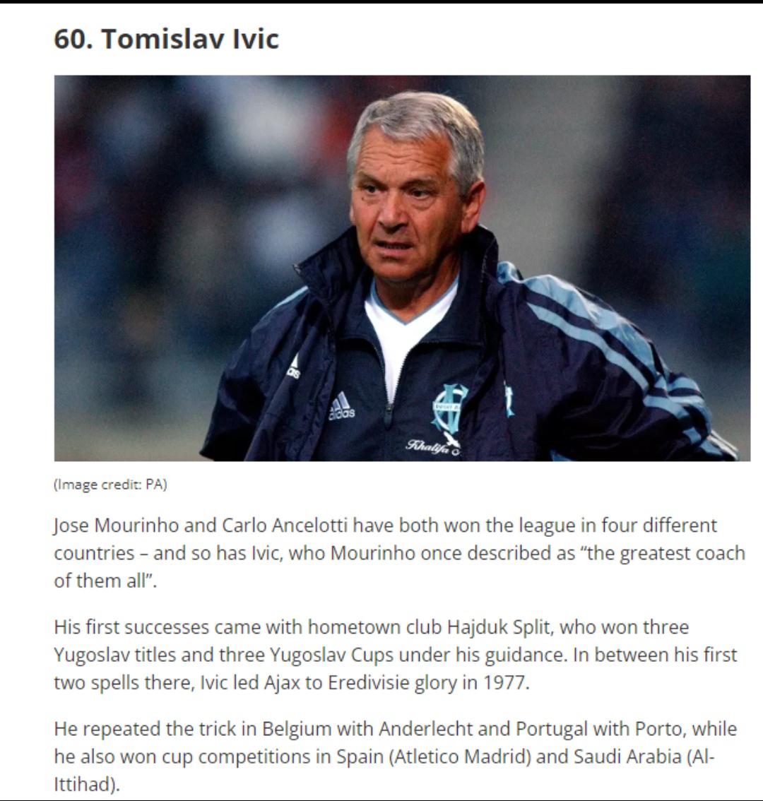 English newspaper "442" put Croatian Tomislav Ivić (born in Split