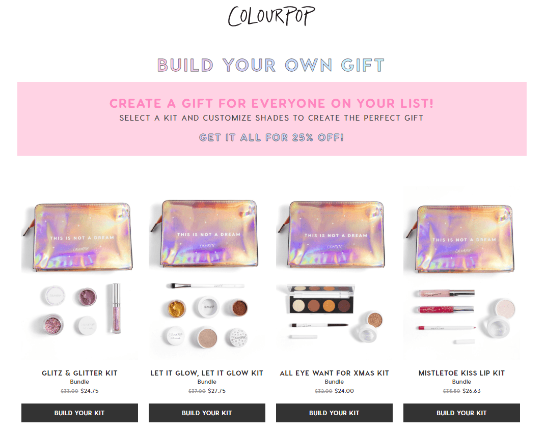 Colourpop Daily Deal 12/9 Build Your Own Gift Bundle for 25 off