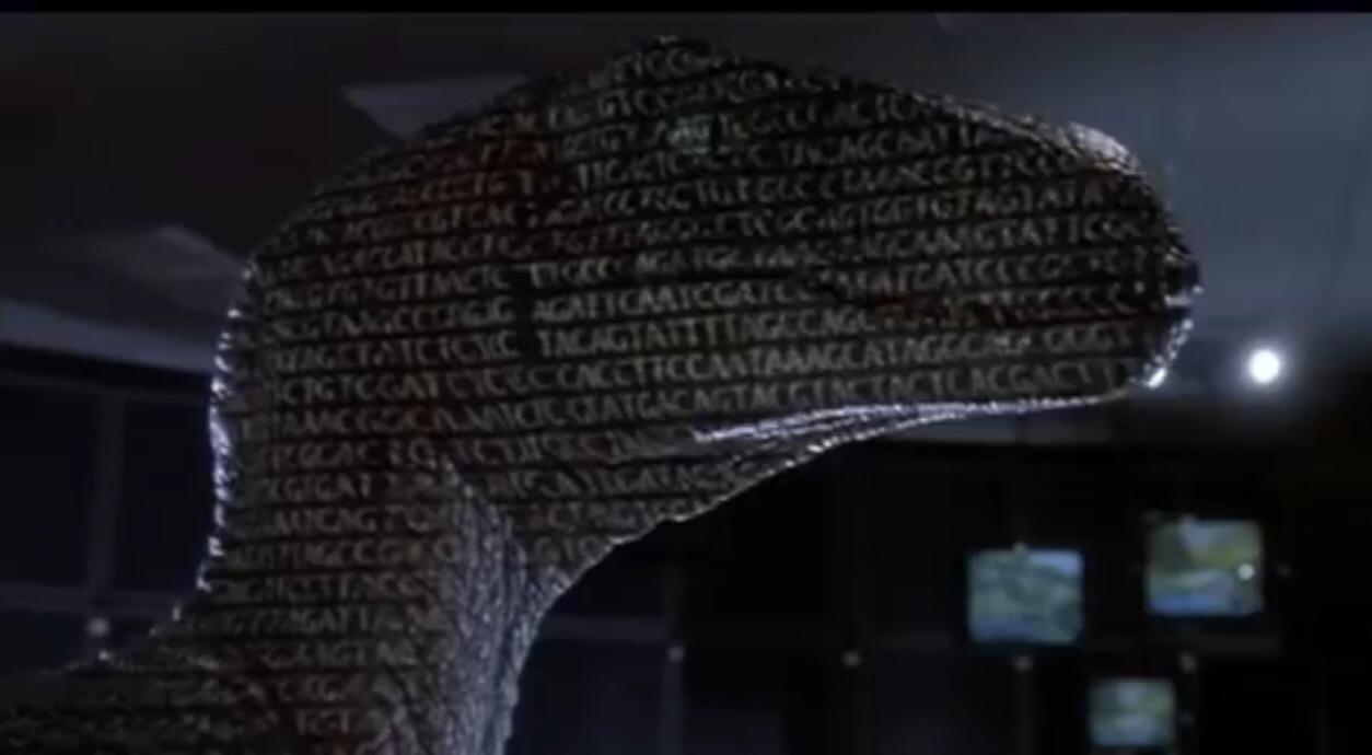 In Jurassic Park (1993), as the velociraptors are chasing after the