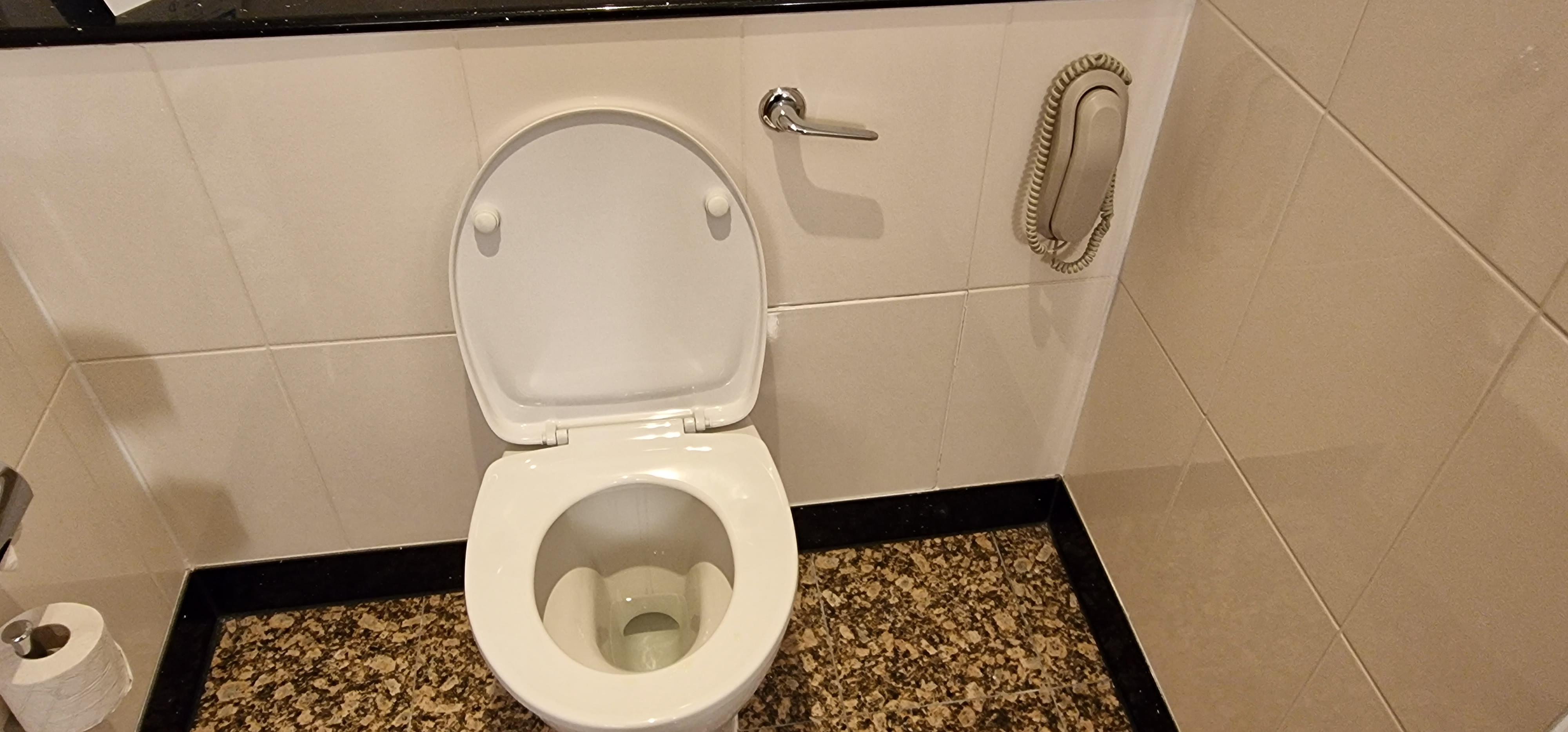 The toilet in the room at Paddington Station Hilton has a phone r
