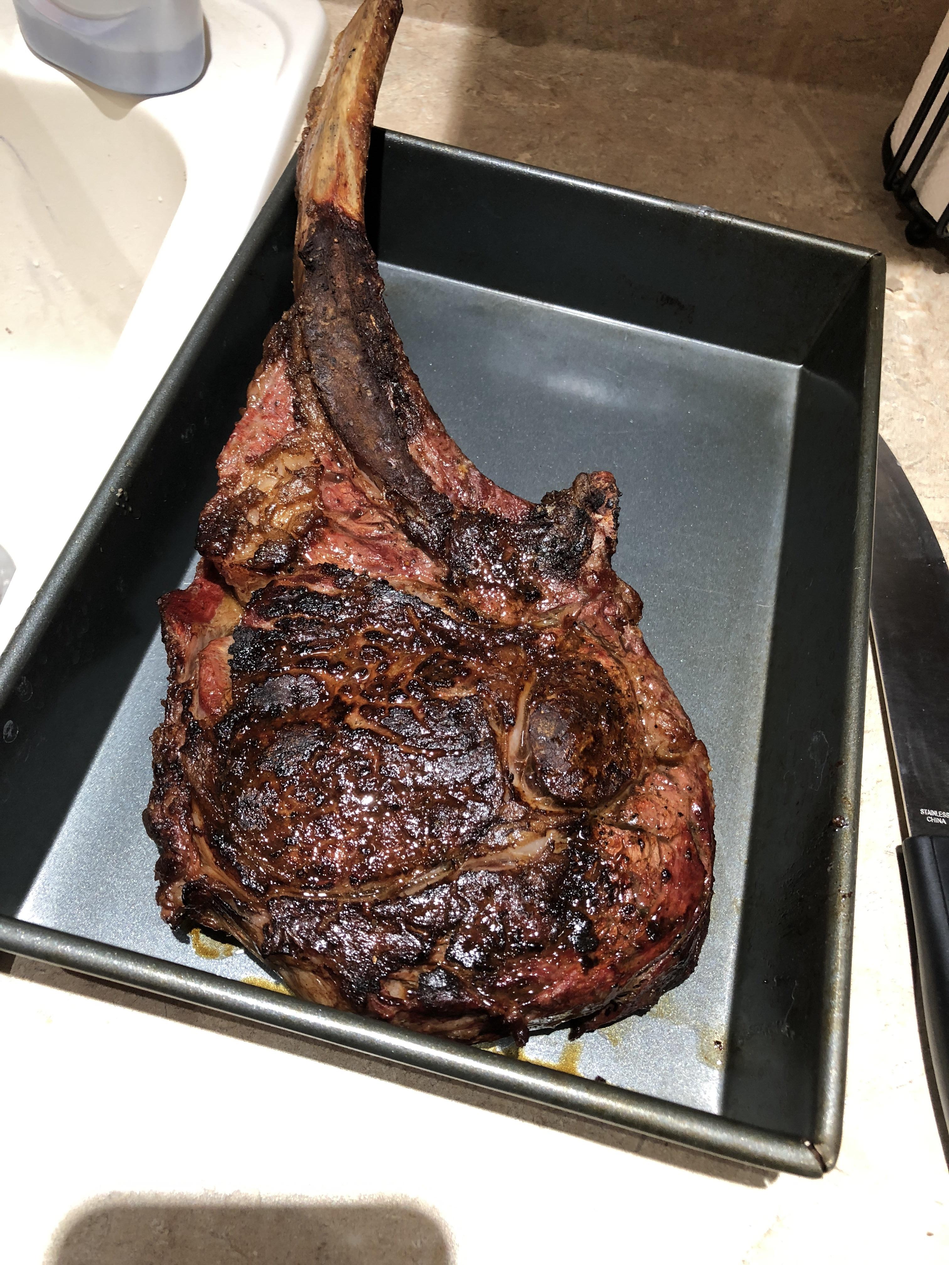 Reverse seared tomahawk ribeye r/steak