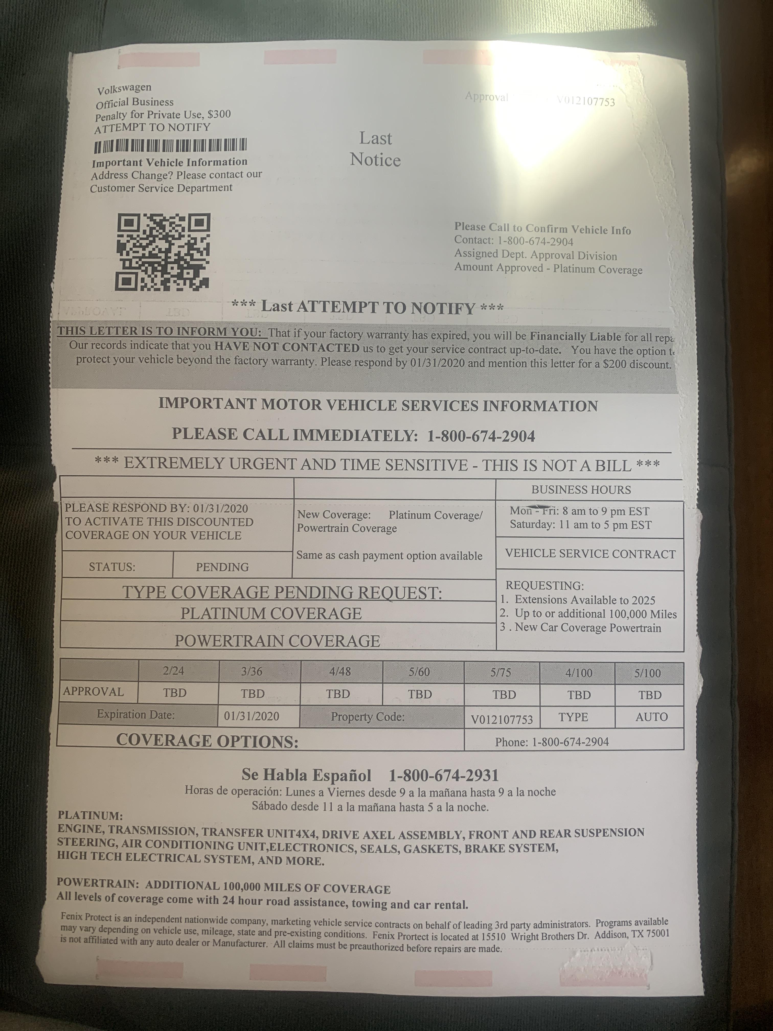 extended warranty letteris thus legit? r/tdi
