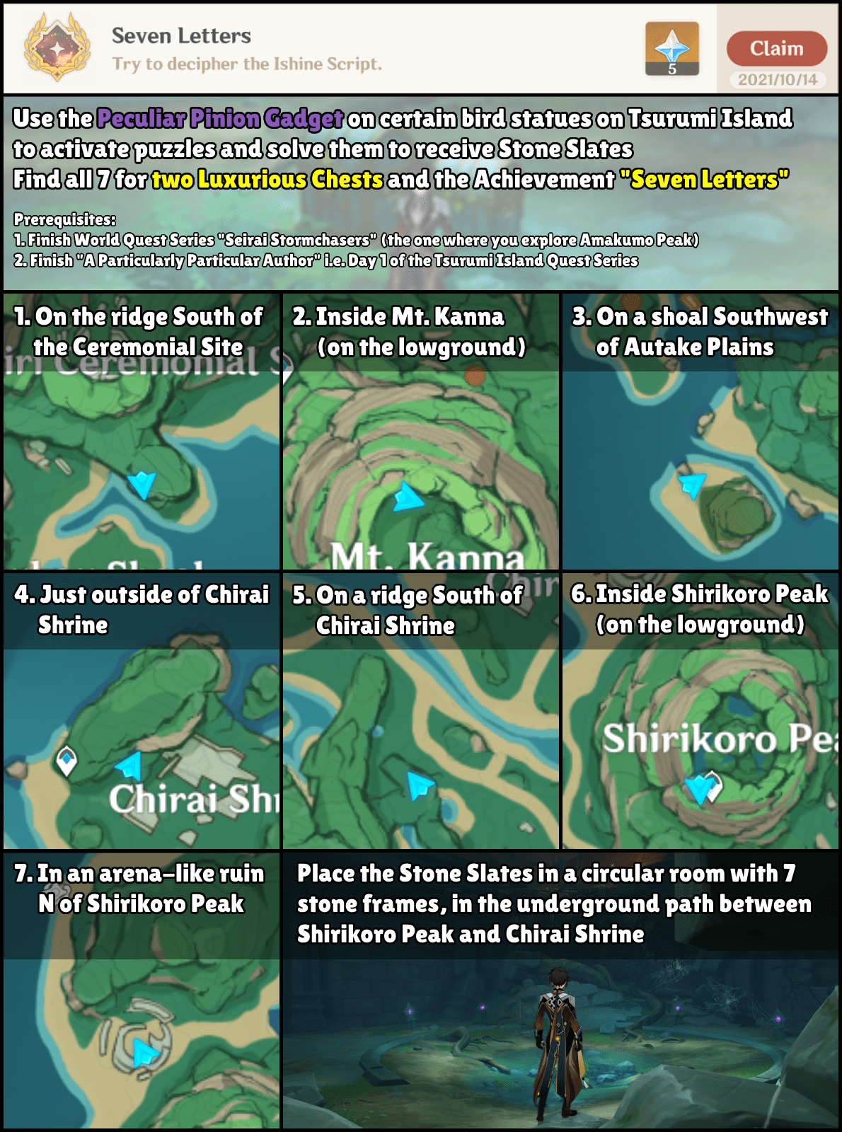 Find 7 Stone Slates across Tsurumi Island to receive two Luxurious Chests and the Hidden