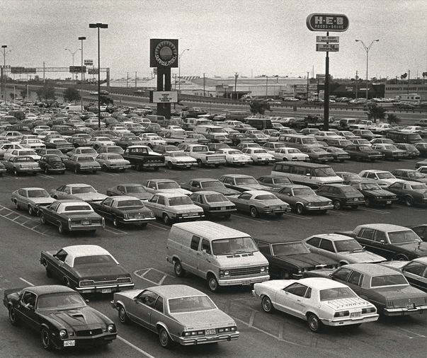 HEB parking lot on South Padre Island Drive, Corpus Christi. 1981. Any