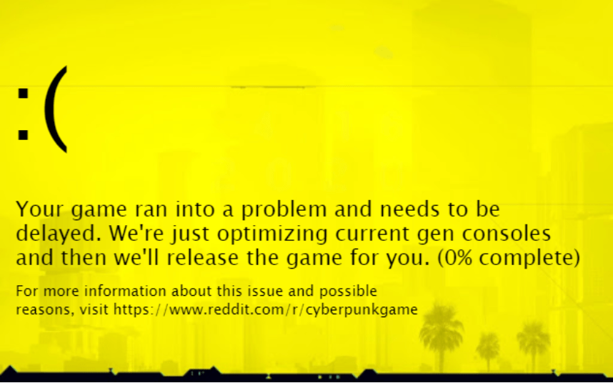 Yellow screen of death r/memes