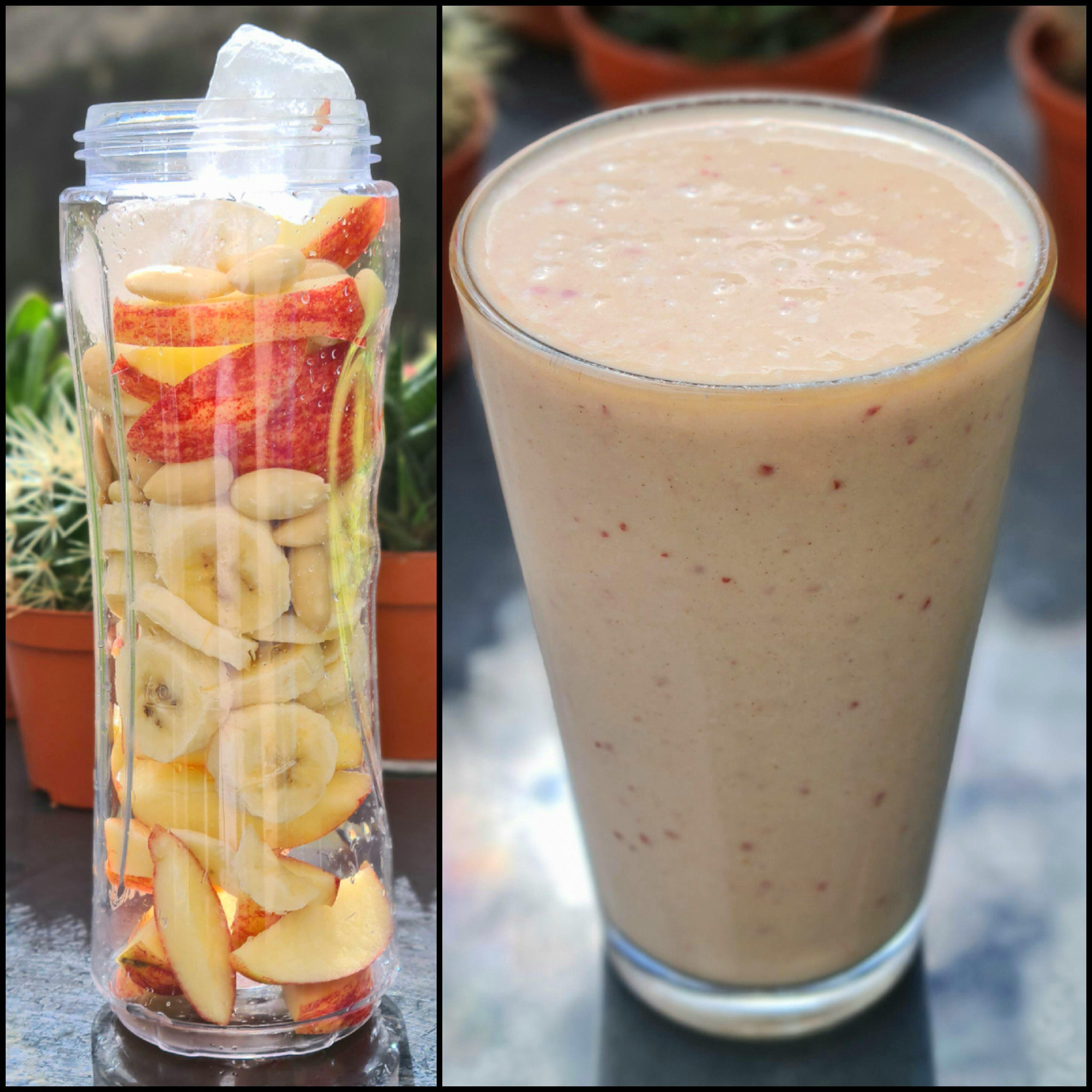 Apple & cinnamon Apple, banana, almonds, cinnamon, blended with