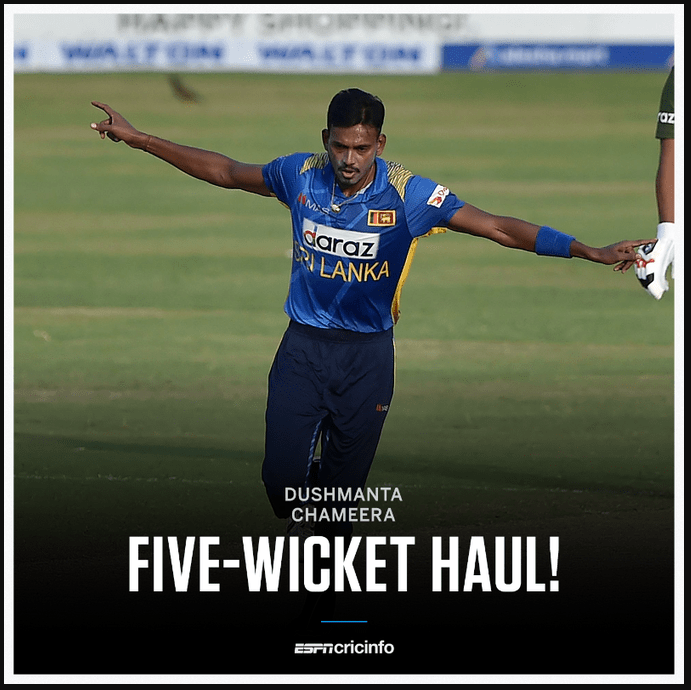 Careerbest 5/16 for Dushmantha Chameera [9/99 for the Series. Econ 3.