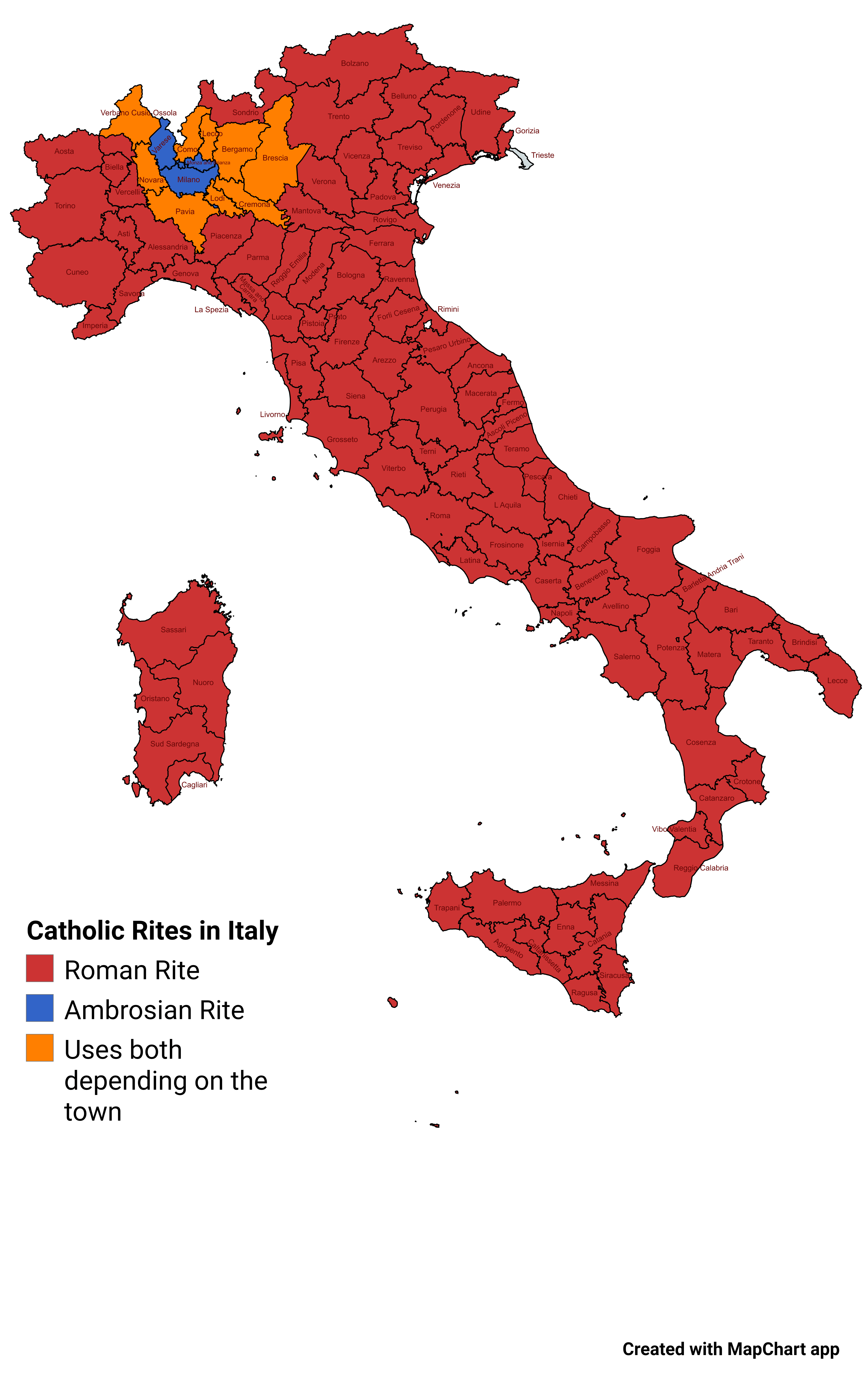 Geographic distribution of Catholics Rites in Italy by province r/europe