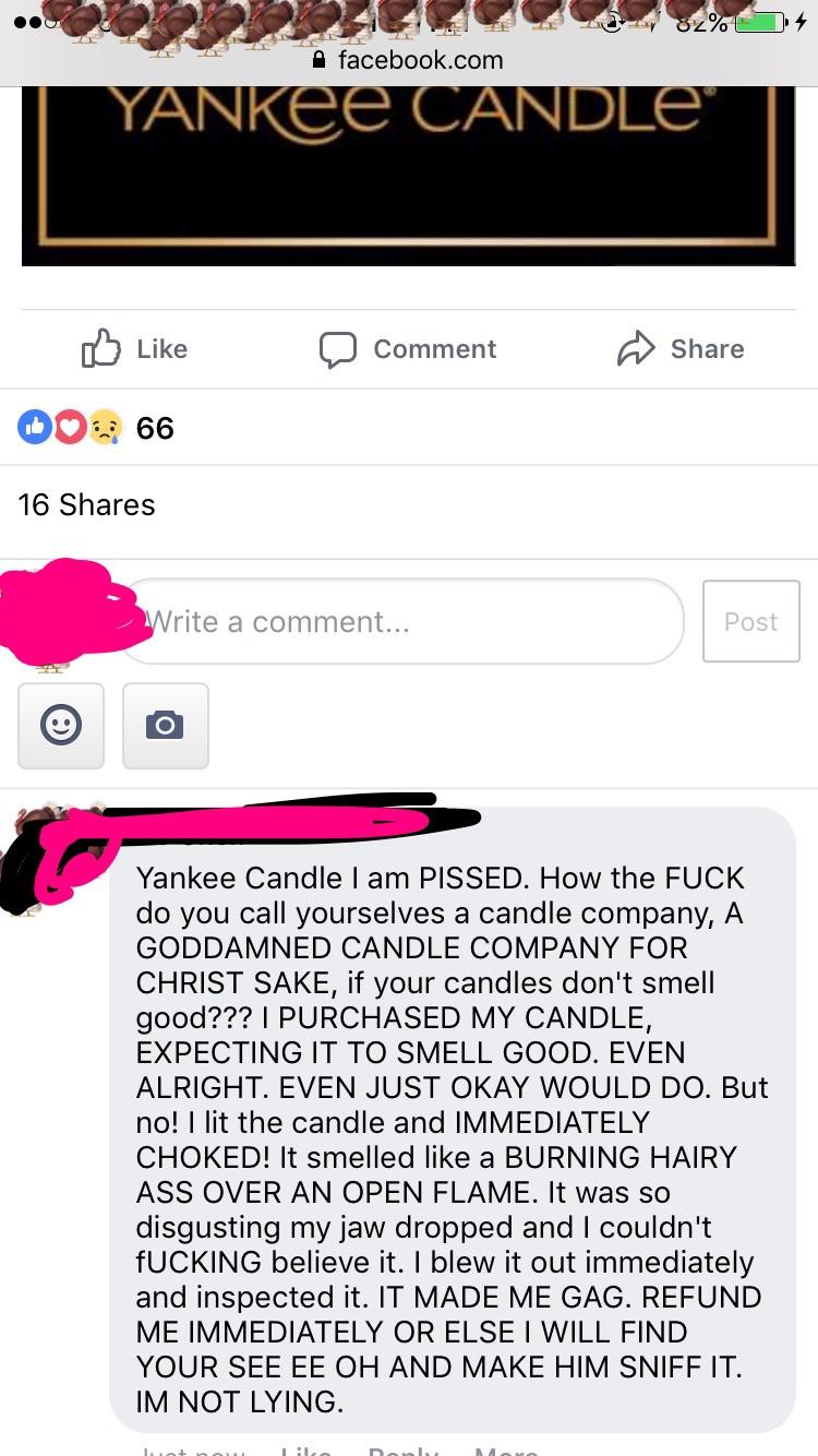 Yankee Candle woman wants refund r/insanepeoplefacebook