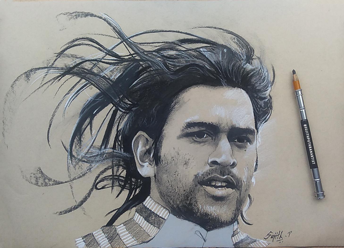 Charcoal sketch of M S Dhoni r/Cricket