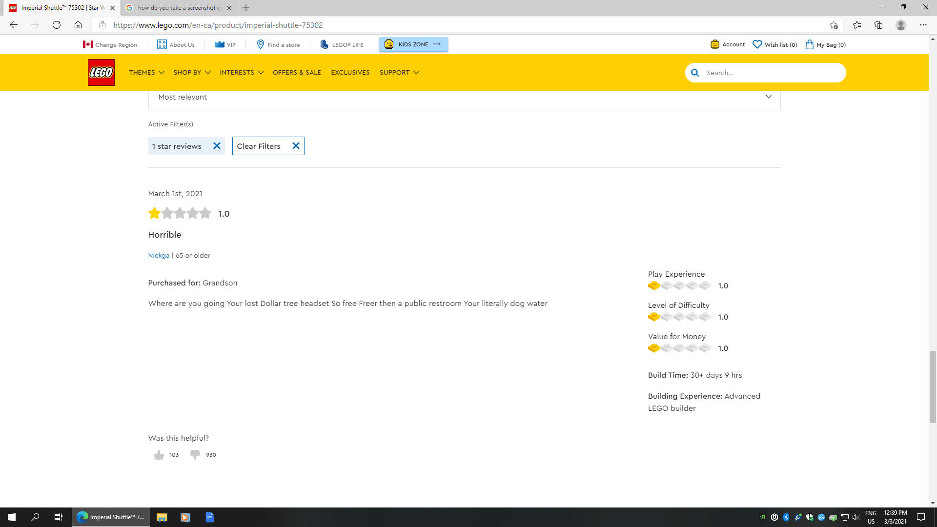 Found this gem of a review on the Lego website. lego