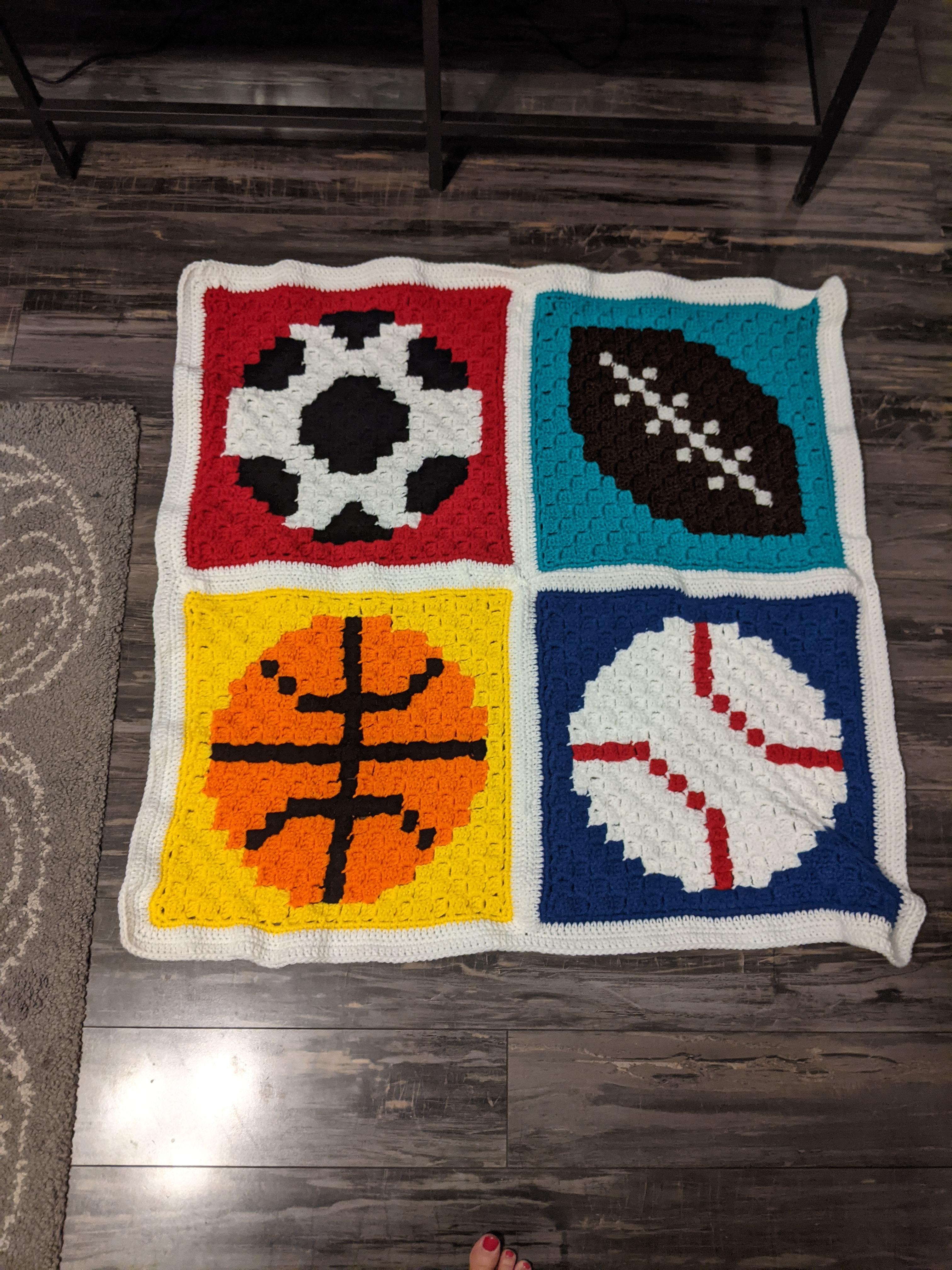 Sports themed baby blanket r/crochet