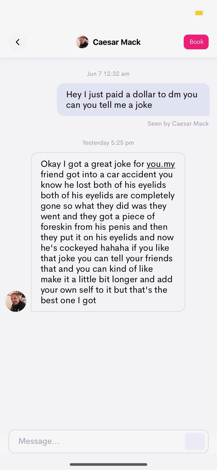 So I guess you can DM people on cameo and my boyfriend sent Ceaser a