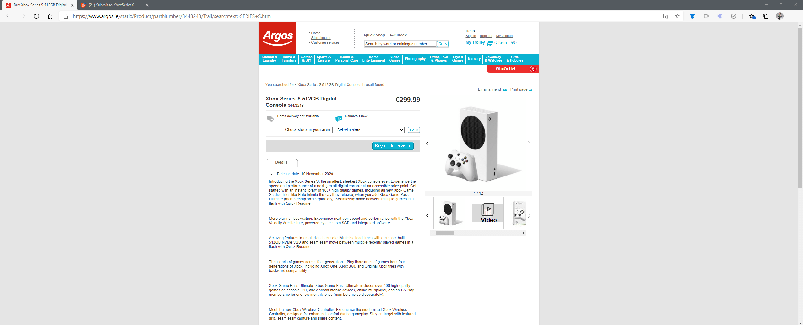 Xbox Series S is available in large quantities for instore pickup at Argos Ireland. r/XboxSeriesX