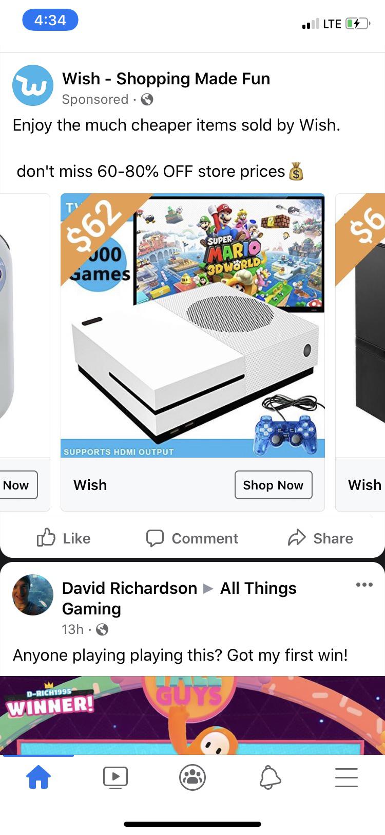 Wish's selling an XBOX ONE ripoff that presumably plays