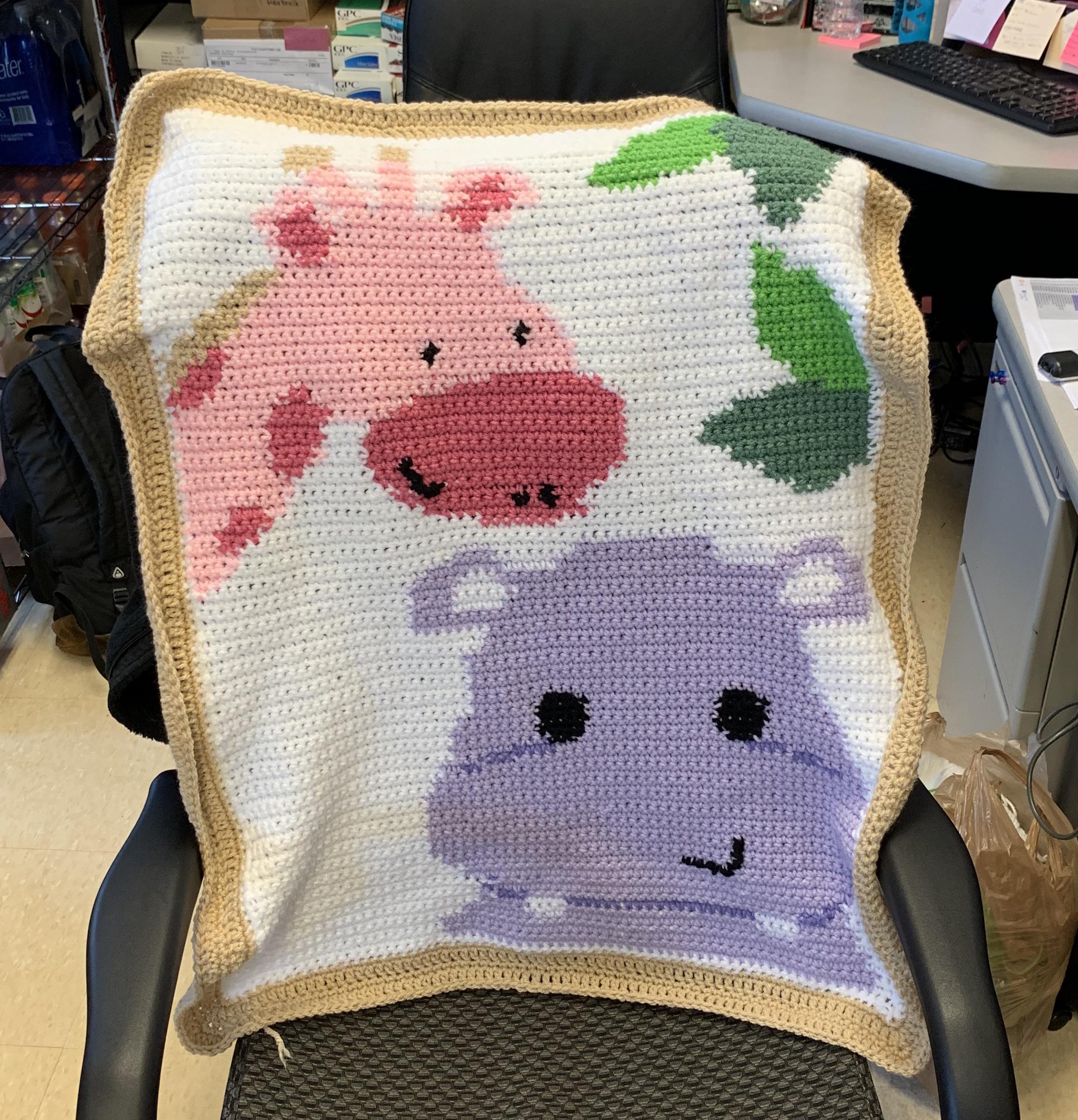 Finished this baby blanket! First time trying tapestry type crocheting