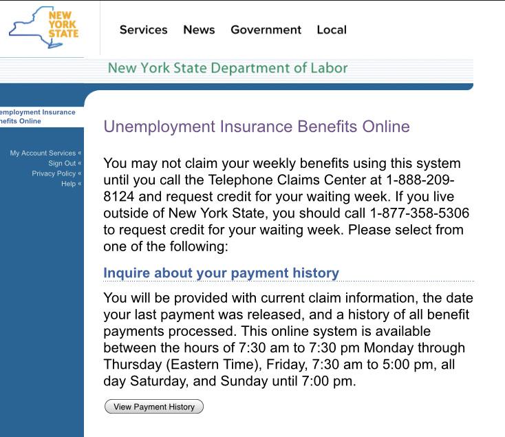 [New York] Unable to claim weekly benefits. Must claim credit for