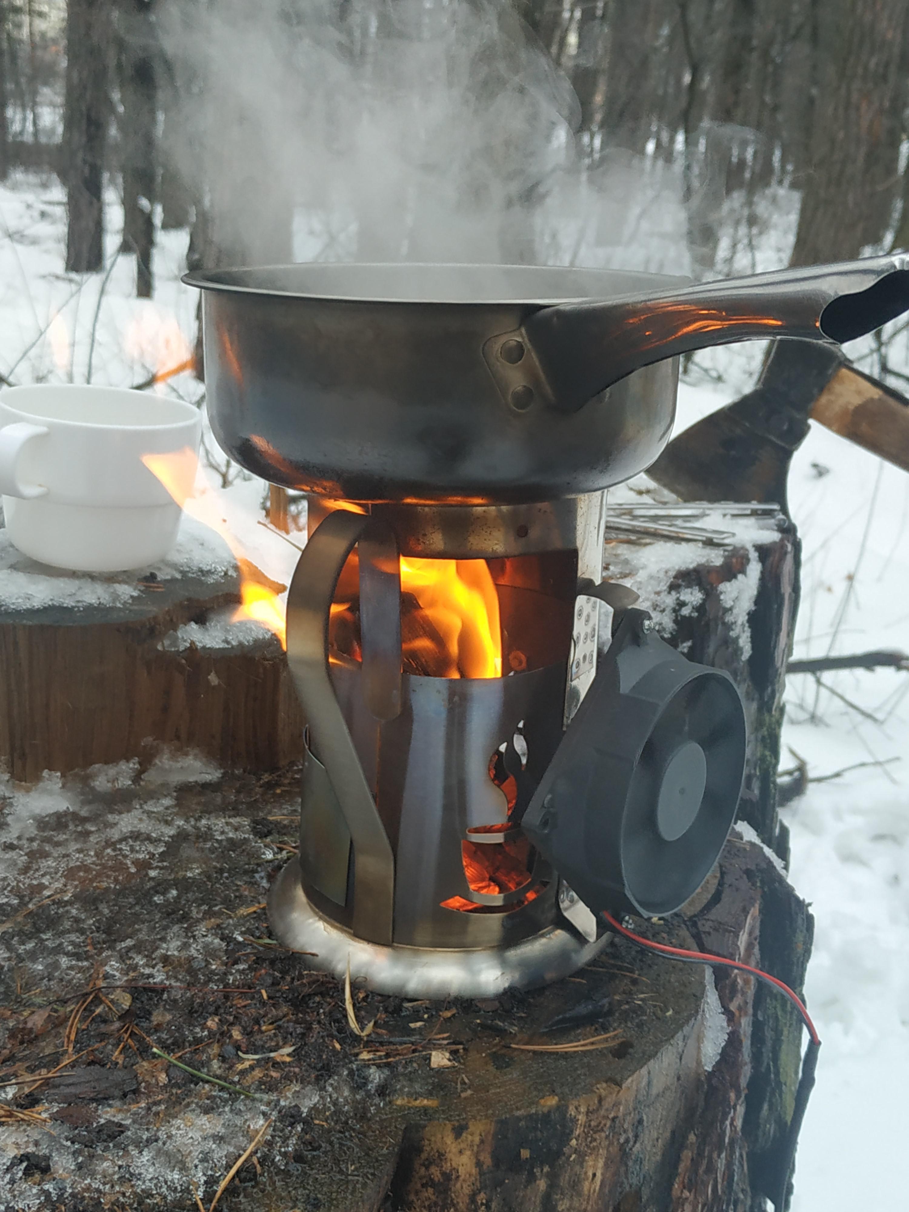 I recently made a woodfired camping stove out of a broken kettle. It