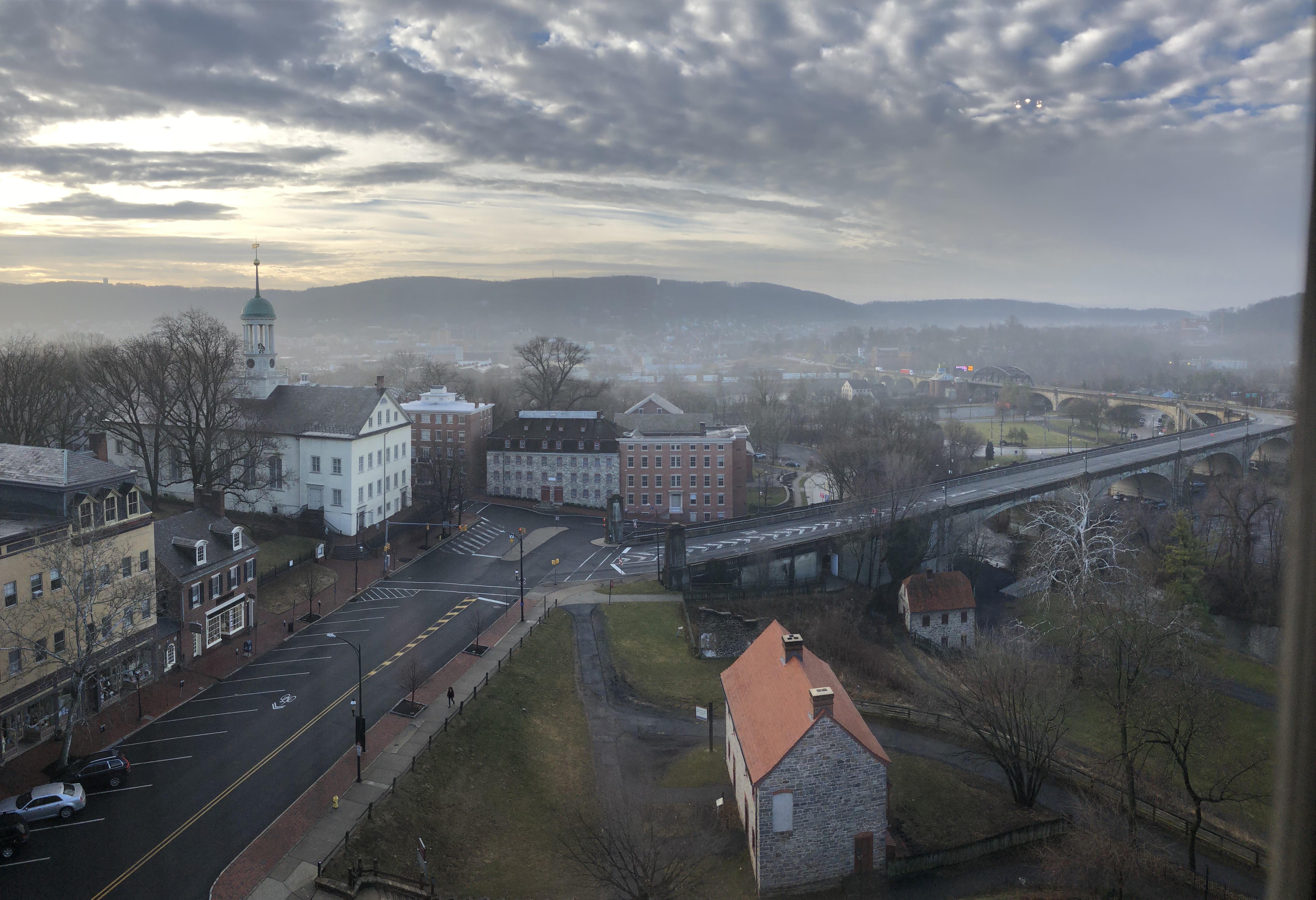 Not exactly a city but Bethlehem, Pennsylvania. Most towns/cities in