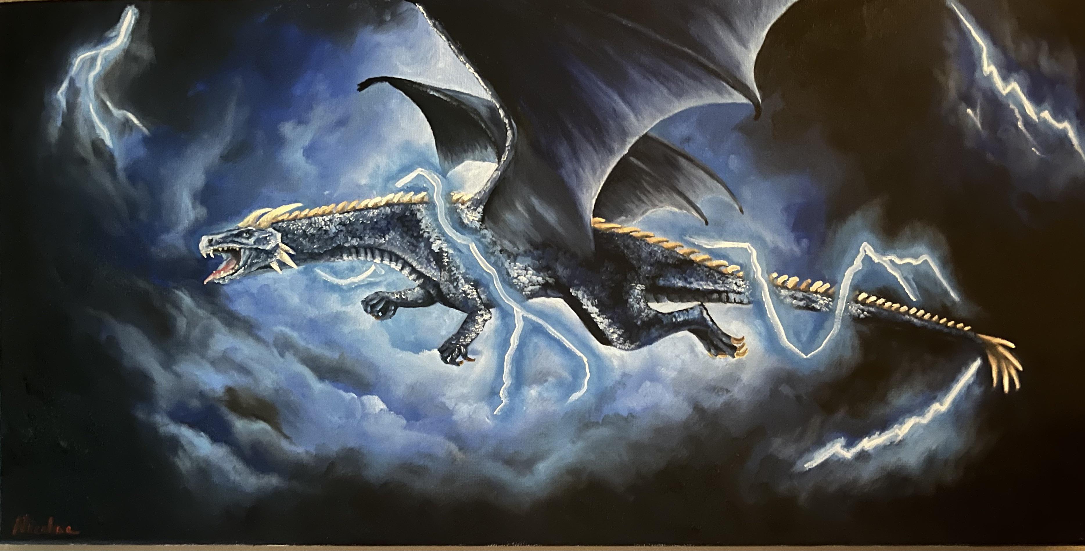 I had to share my storm dragon painting. This is an oil on canvas piece