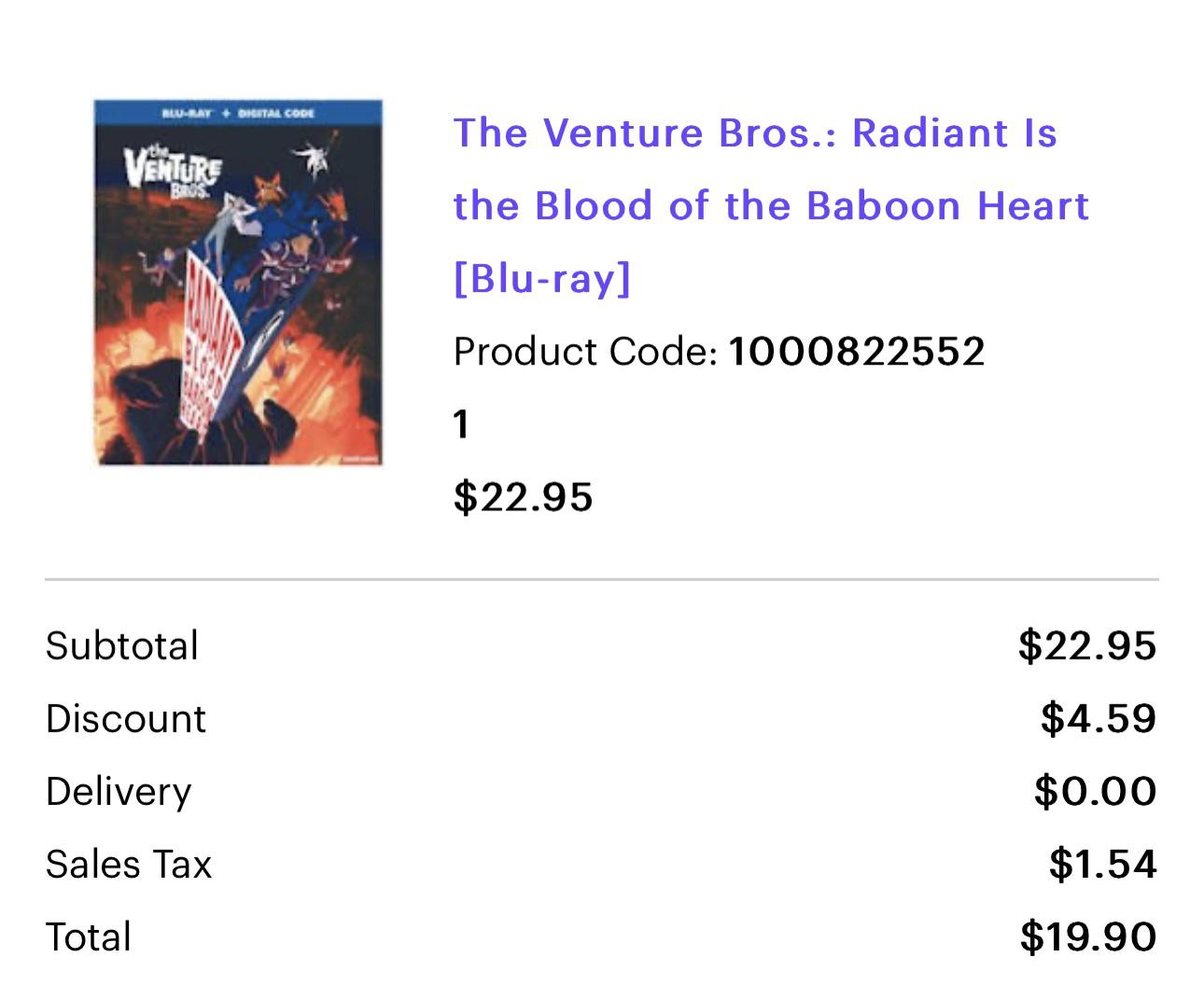 Gruv has begun shipping the BluRay. r/venturebros