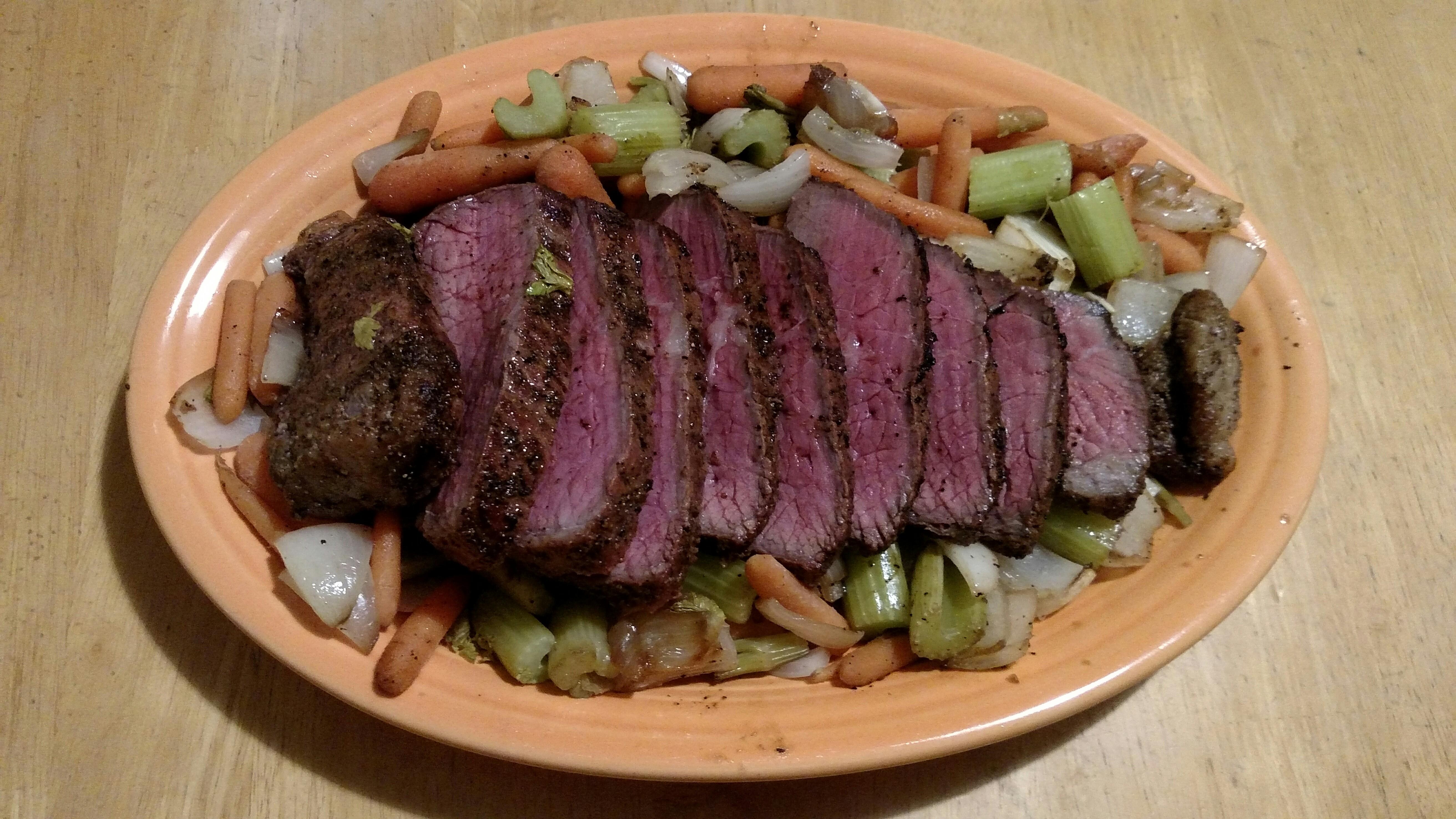 [Homemade] Sirloin roast made in cast iron skillet and Traeger grill. r/food