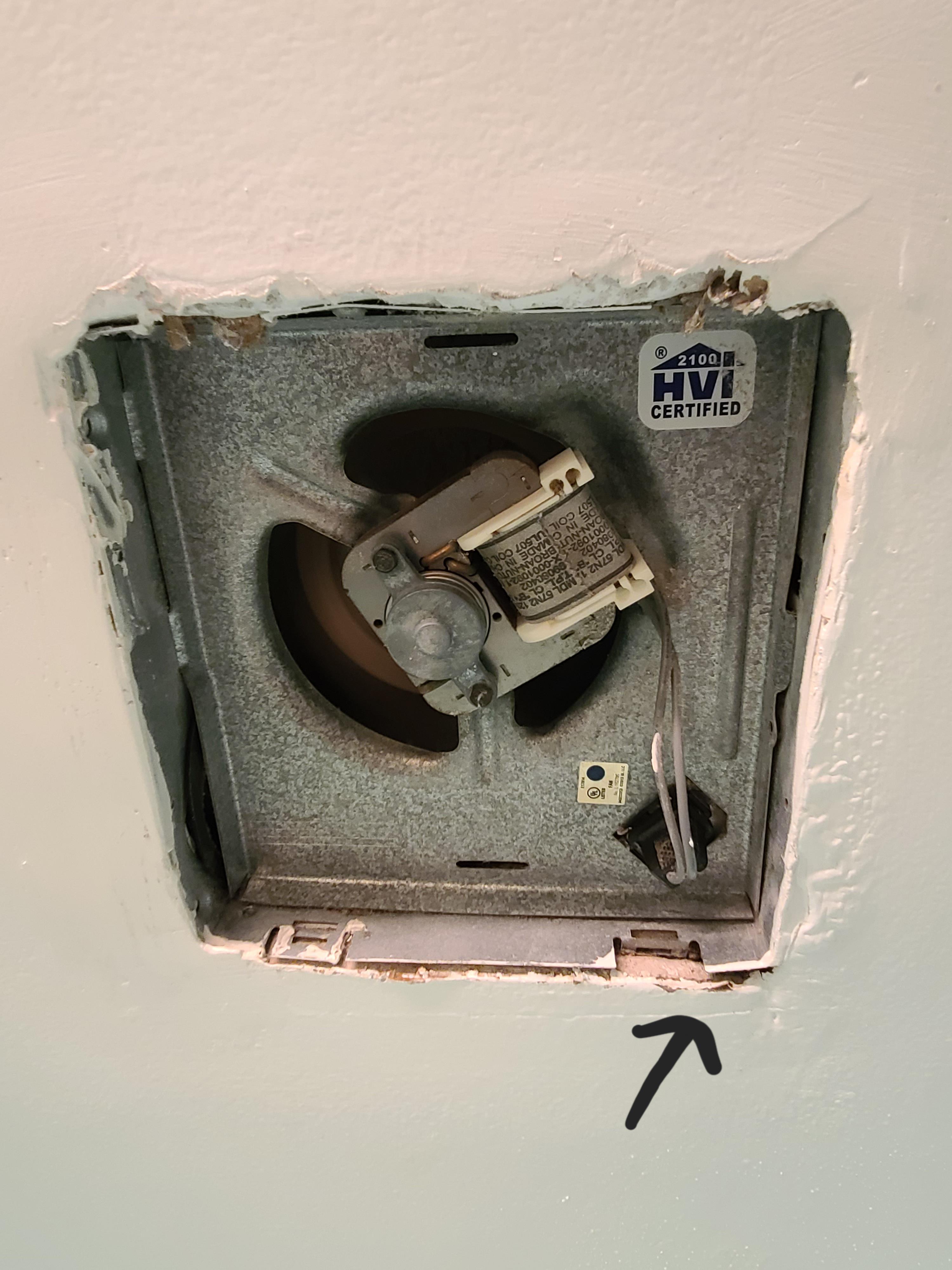 Bathroom exhaust fan has a small drip in the corner. It's not very much