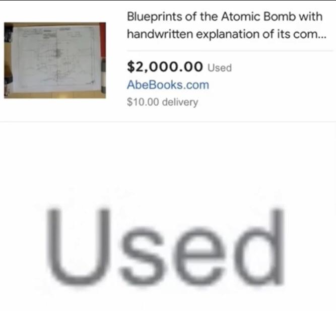 Used atomic bomb plans, grants the ability to make bombs but the