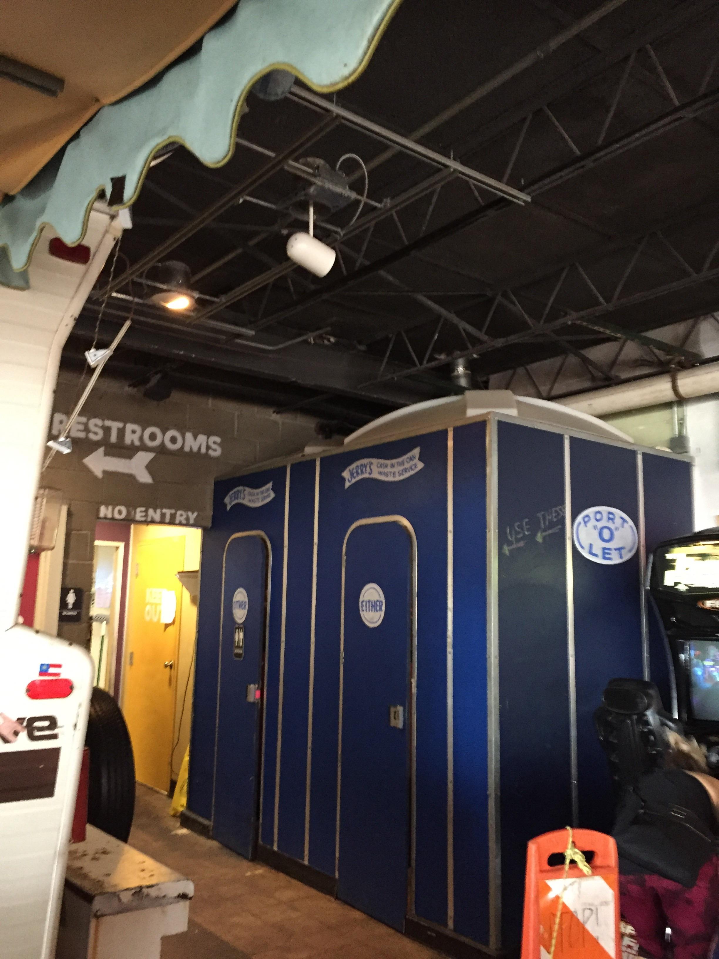 Oversized Porto Potty’s in a restaurant. Right next to the camper