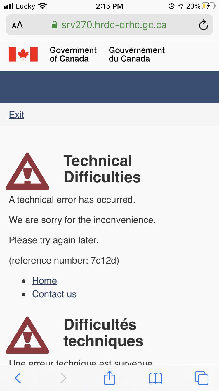 EI application website crashing. Been on hold for 3 hours now, on the