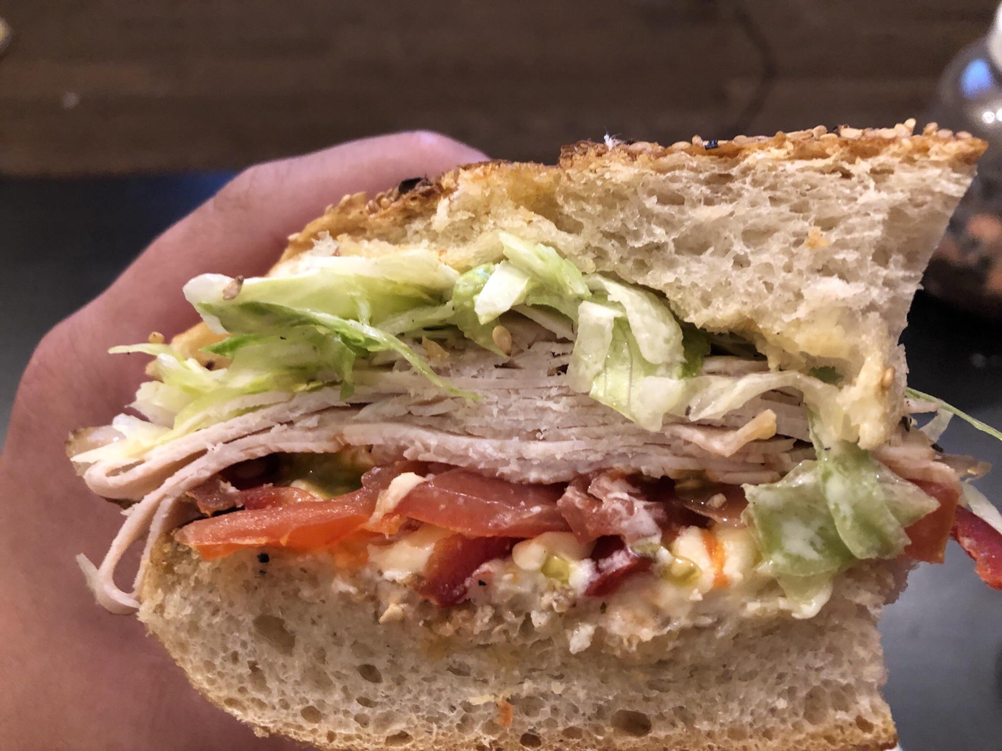 3 day old bread, unknown name of fancy spreadable cheese, turkey off