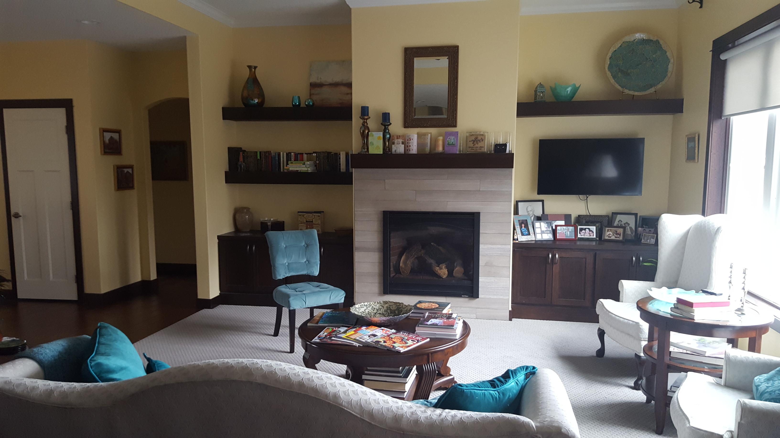 Our living room. Coralville, IA. Walls in banana creme pie by Sherwin