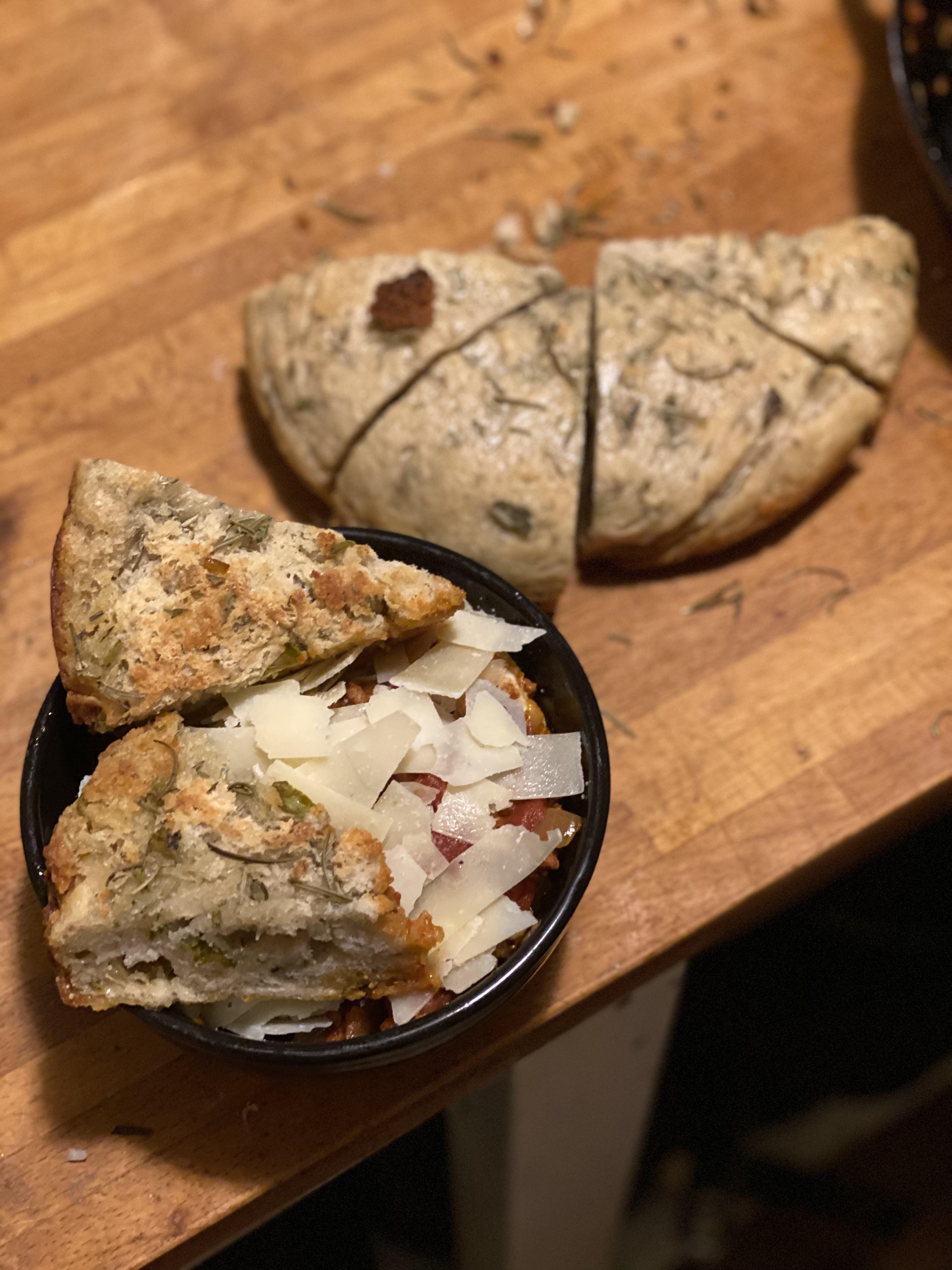 Spanish eggs in purgatory with homemade focaccia r/tonightsdinner