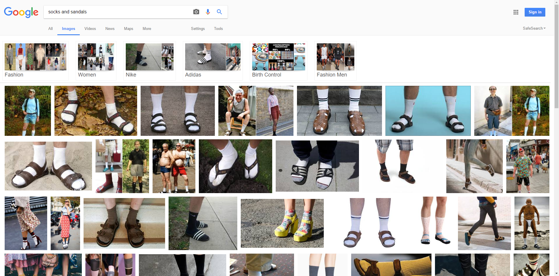 I searched for "Socks and Sandals" and Google suggested birth control