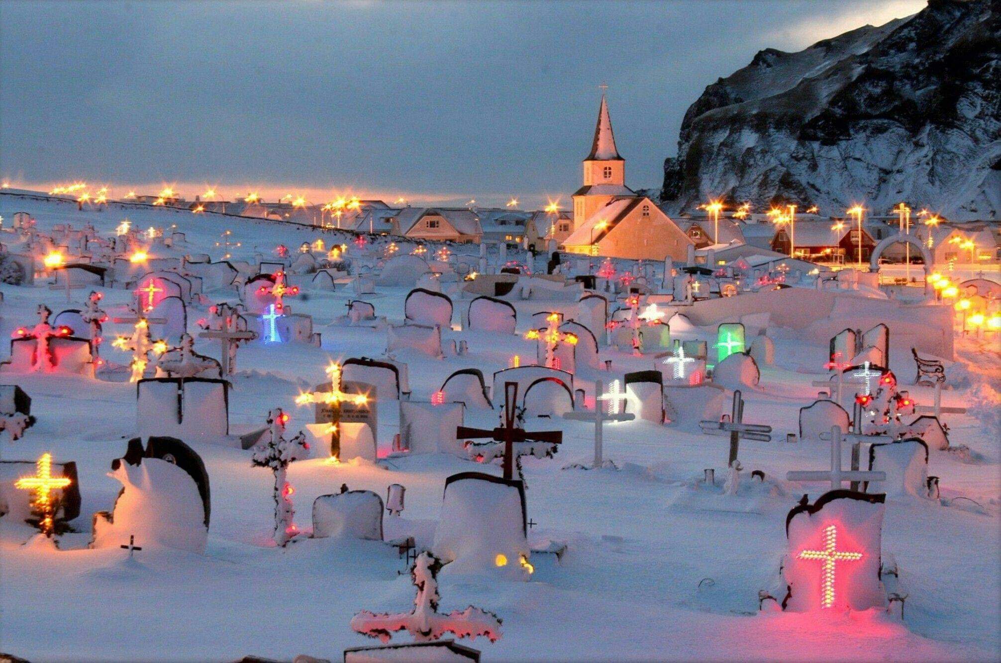 illuminated gravestones in Iceland r/europe
