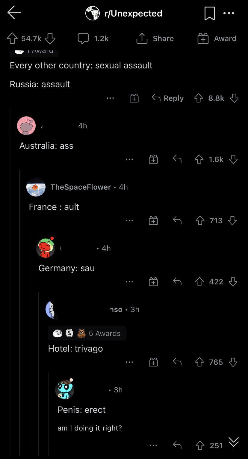 Peak Reddit comedy. Antother “quirky” comment chain. I wonder why all