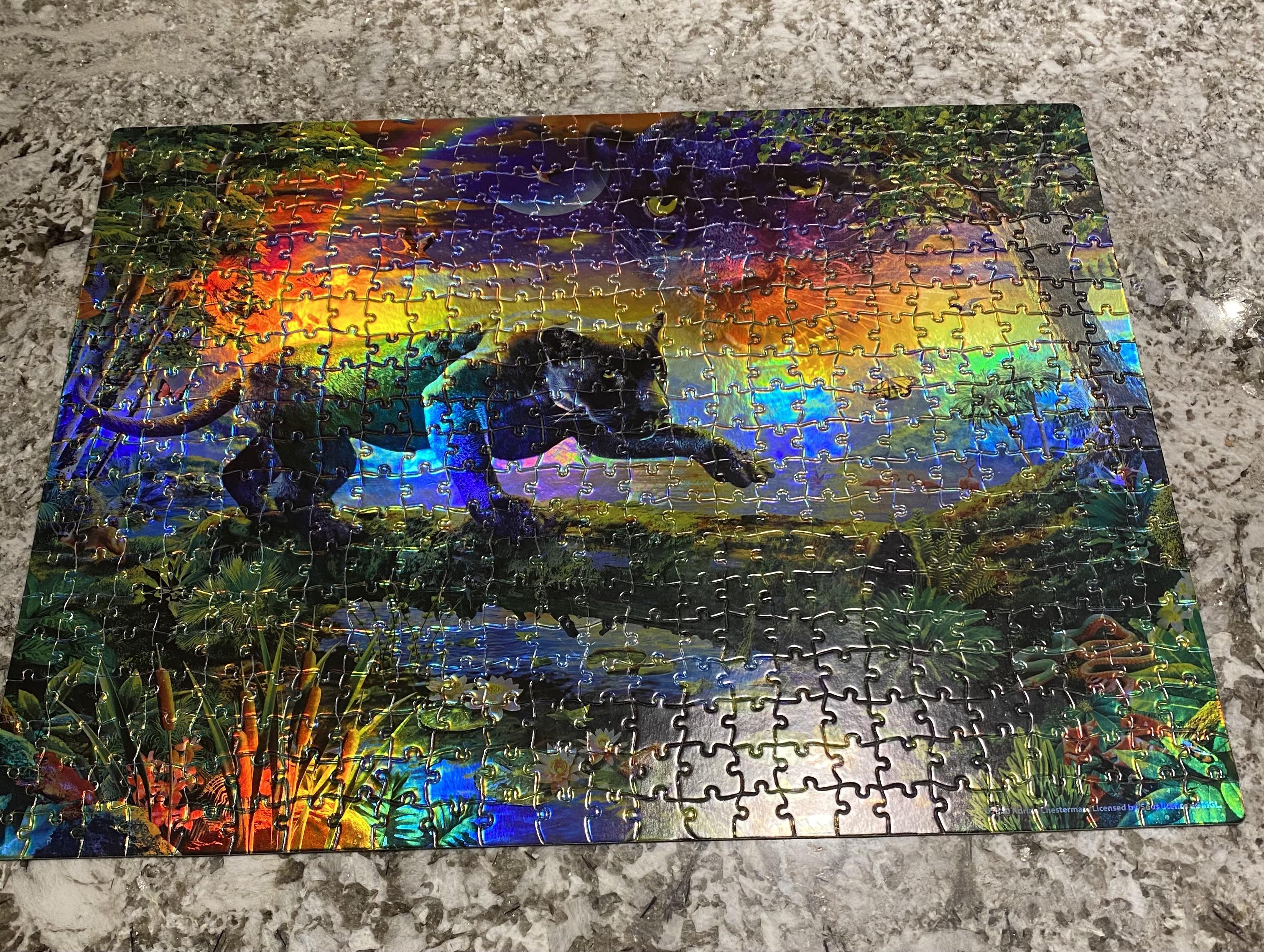 500 piece foil puzzle. Fun but hard to work on for prolonged periods of