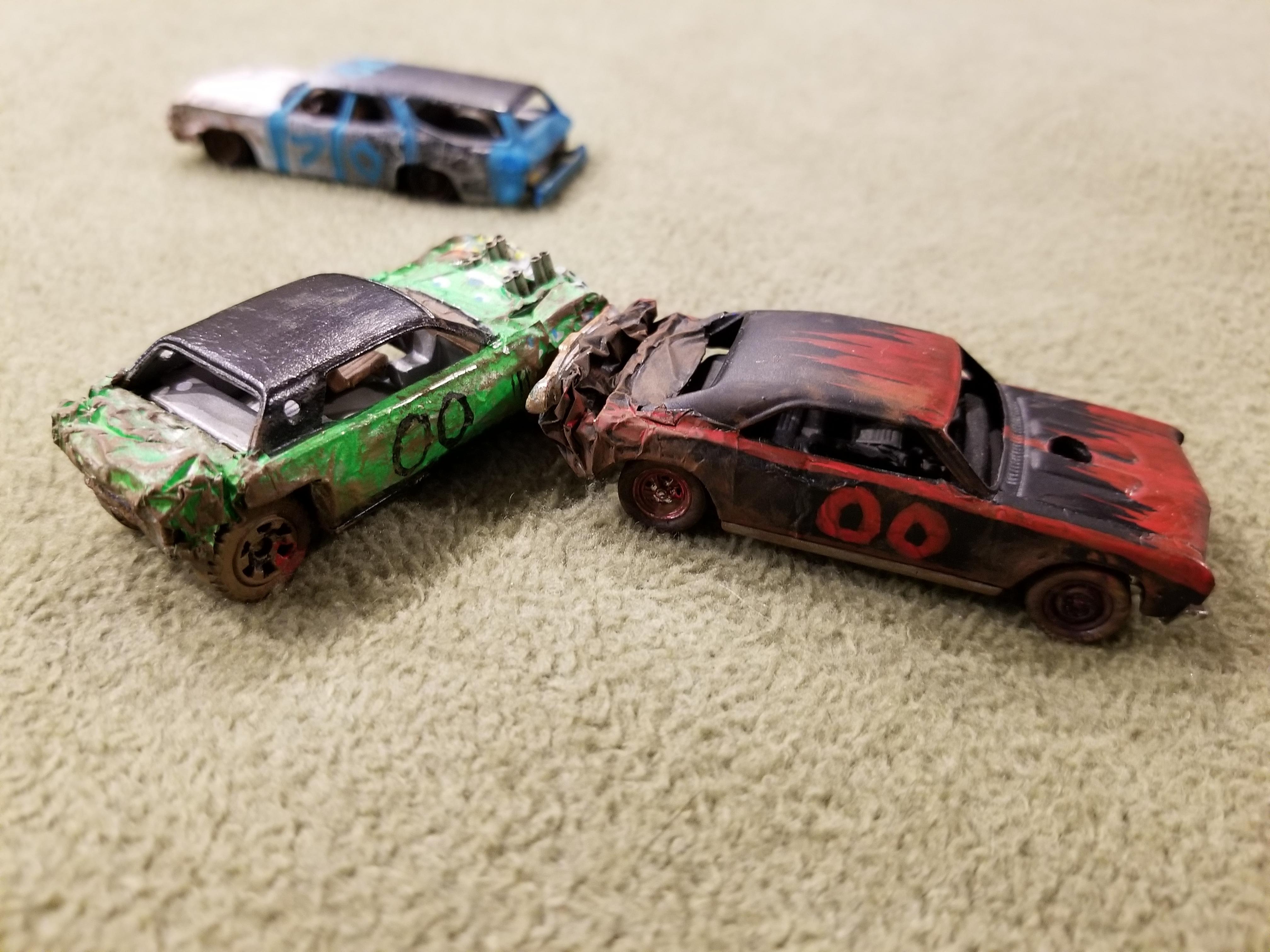 I thought you guys would appreciate my custom derby cars r/HotWheels