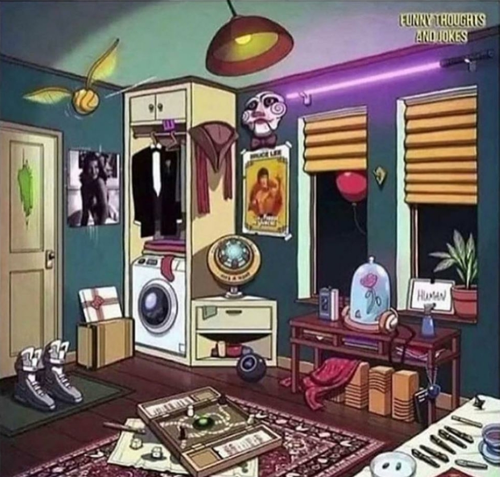 There are clues to 25 movies hidden in this picture. Who can find them