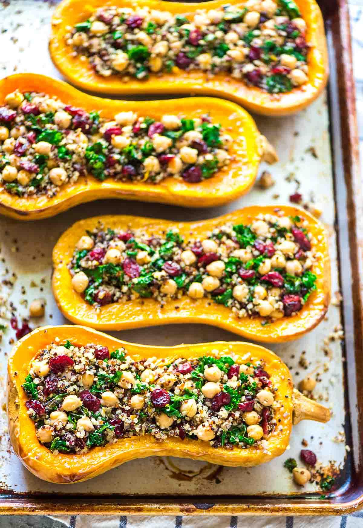 Quinoa Stuffed Butternut Squash with Cranberries and Kale r/vegetarian