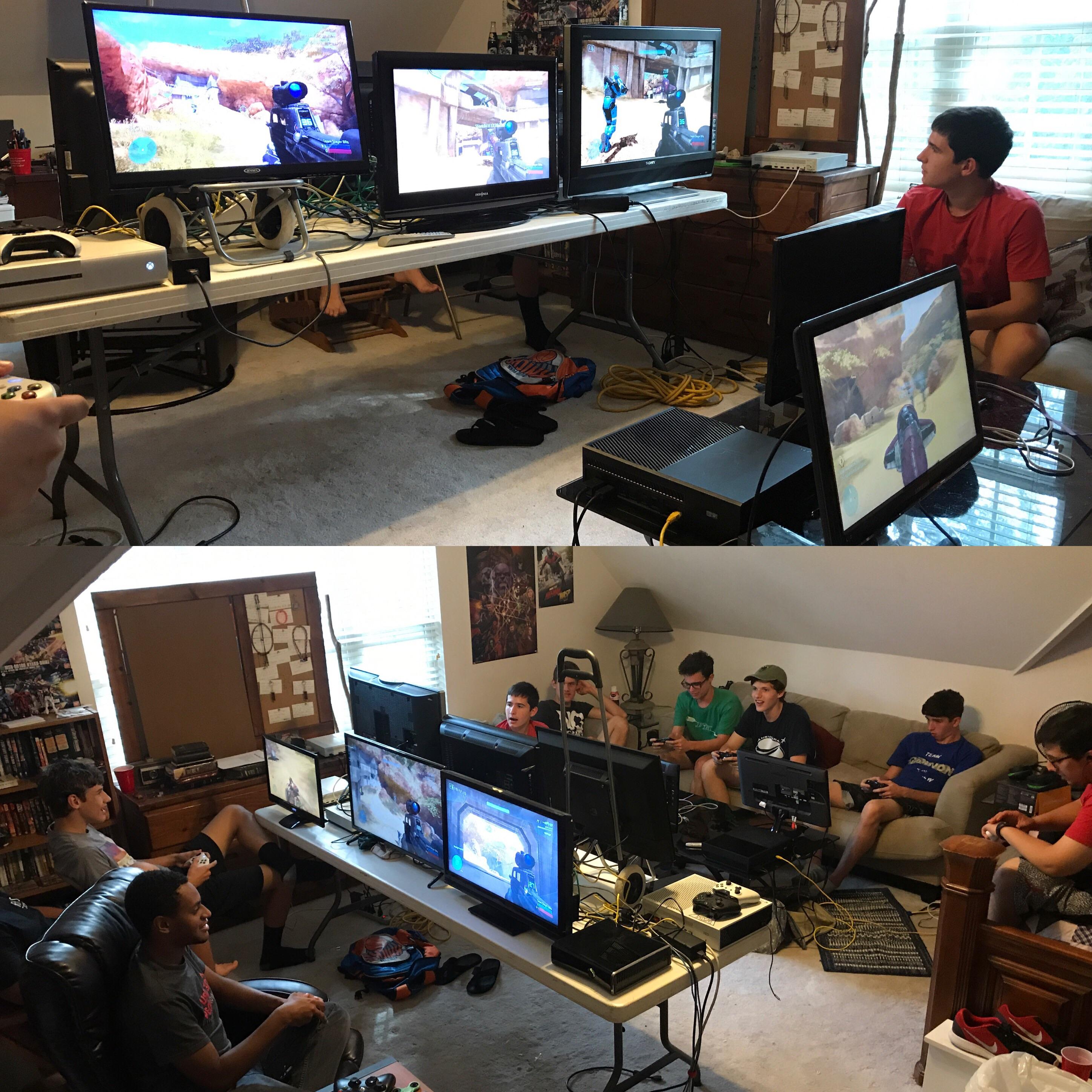 A Halo LAN Party in 2018. You may find Mtn Dew, Pizza, and Doritos r
