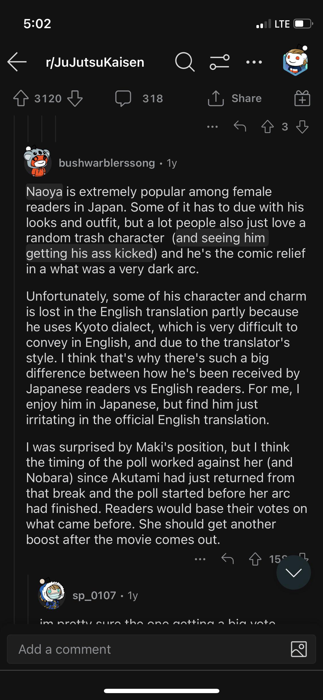 For anyone wondering why Naoya is so popular in Japan r/Jujutsufolk