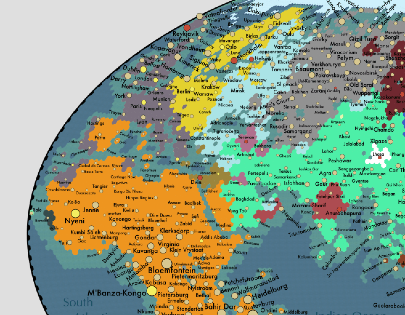 A City Pop Accurate Portion of a Winkel Tripel Projection of the Almost