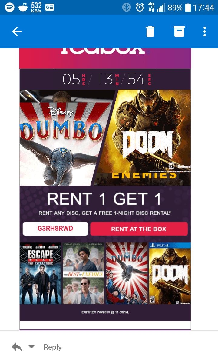 Rent 1 Get 1 Free. Enjoy! r/Redbox